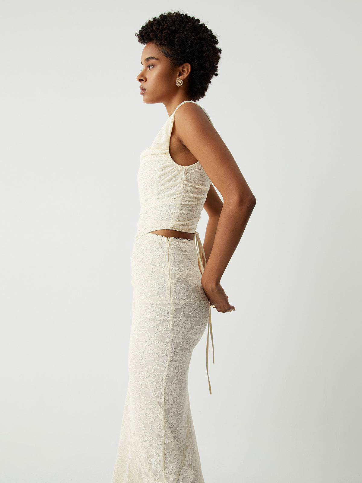 Cream Floral Lace Tie Back Crop Corset Top