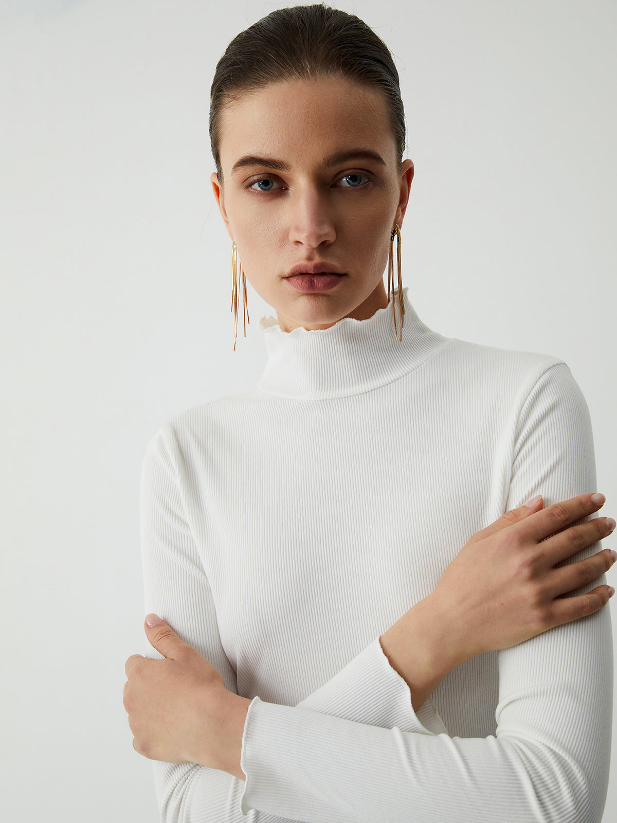 Lettuce Trim Mock Neck Long Sleeve Shirt