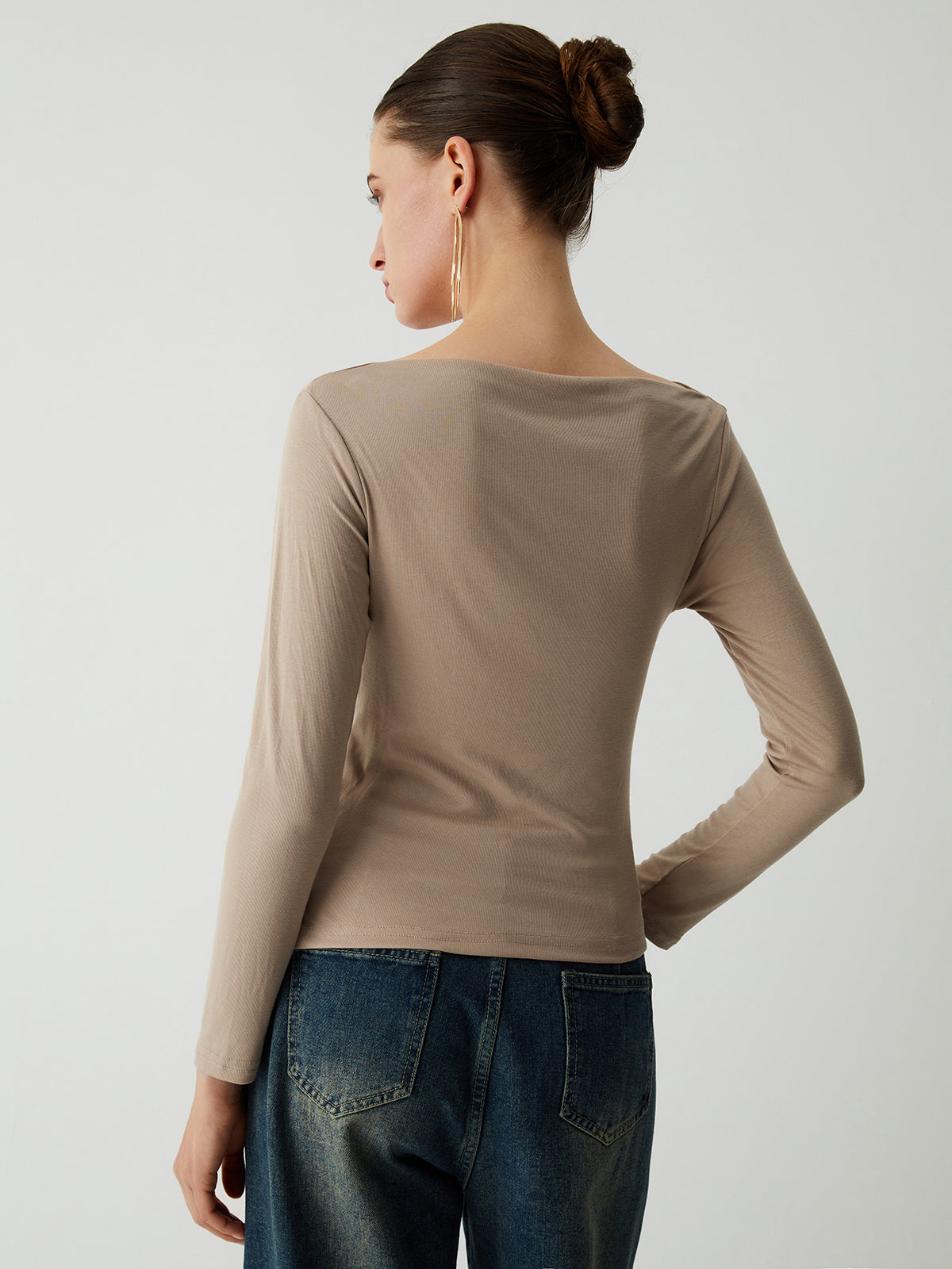 Oatmeal Ruched Long Sleeve Top