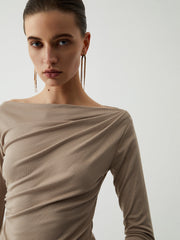 Oatmeal Ruched Long Sleeve Top