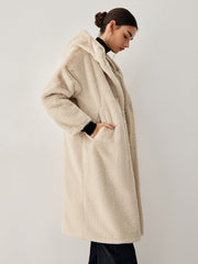 Apricot Faux Fur Hooded Longline Coat