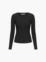 Half Buttoned Long Sleeve Rib Shirt