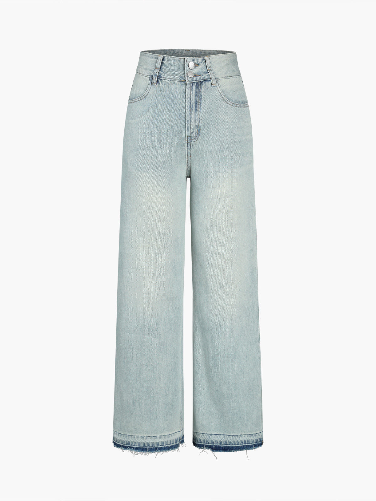 Denim Double Buttoned Raw Hem Wide Leg Jeans