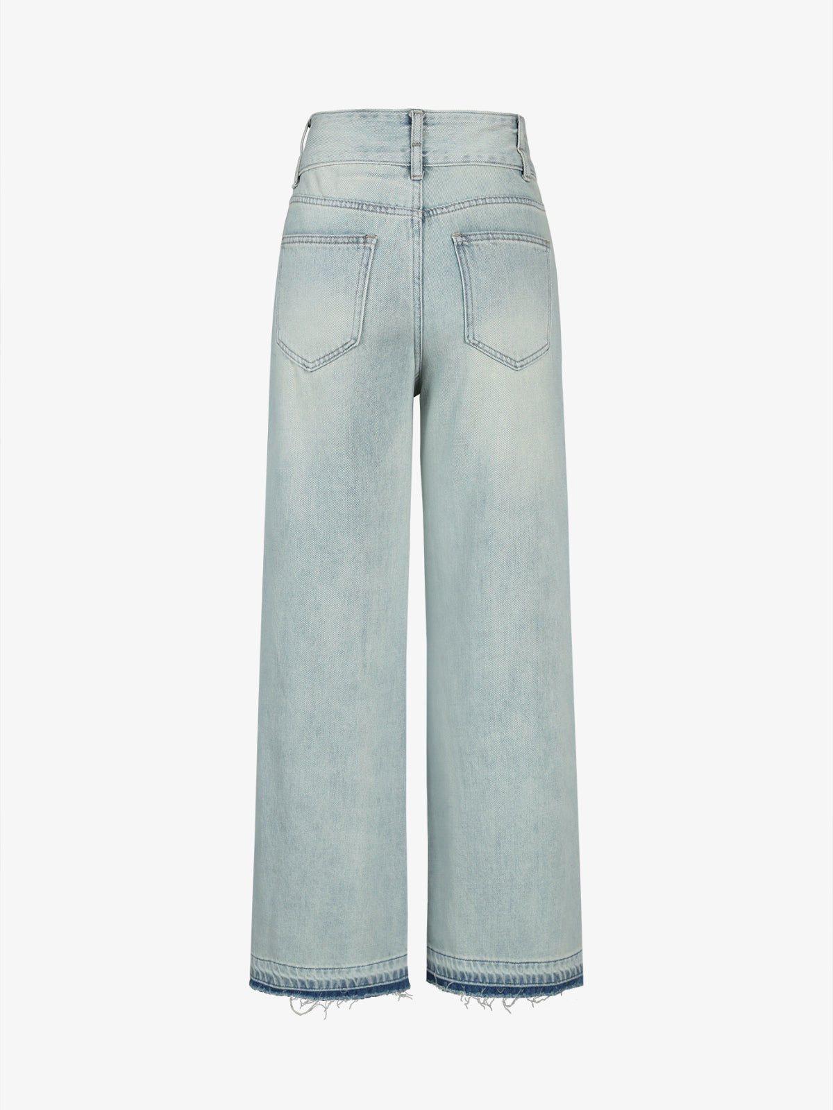 Denim Double Buttoned Raw Hem Wide Leg Jeans