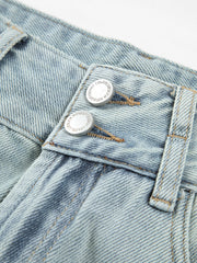 Denim Double Buttoned Raw Hem Wide Leg Jeans