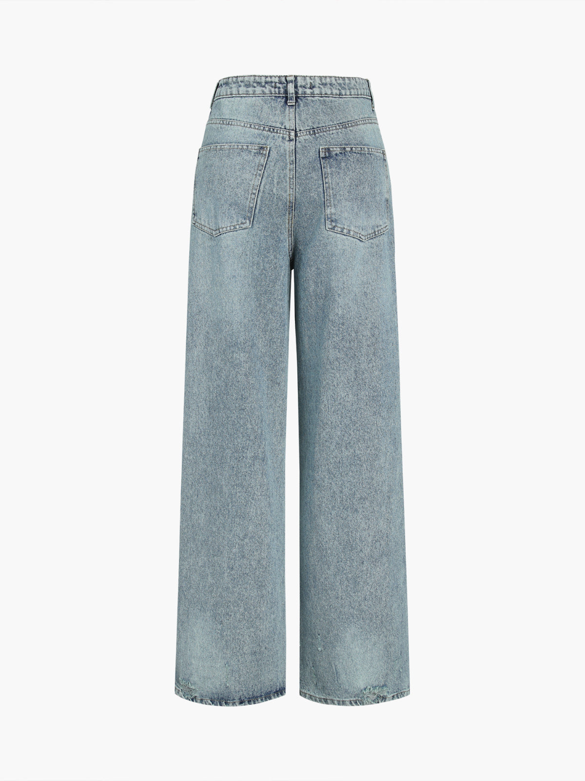 Faded Denim Distressed Detail Wide Leg Jeans