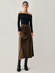 Mocha Velvet Maxi Skirt