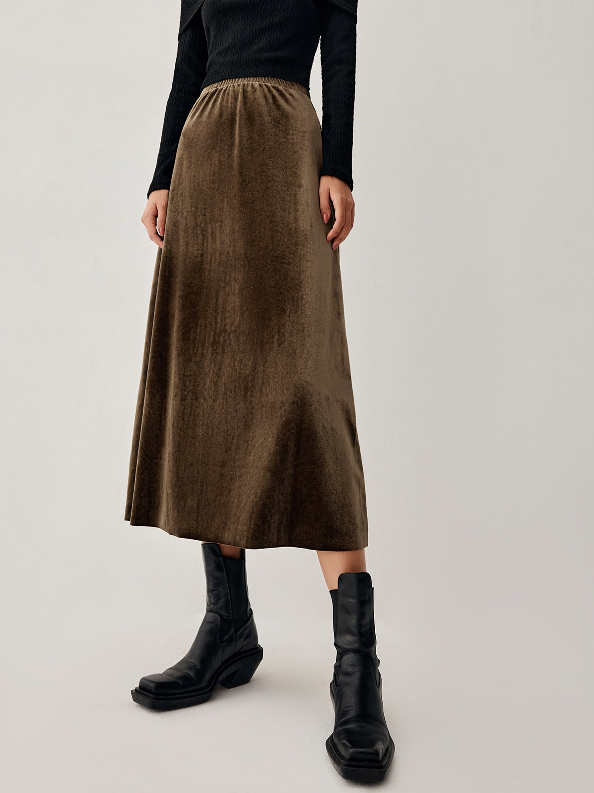 Mocha Velvet Maxi Skirt