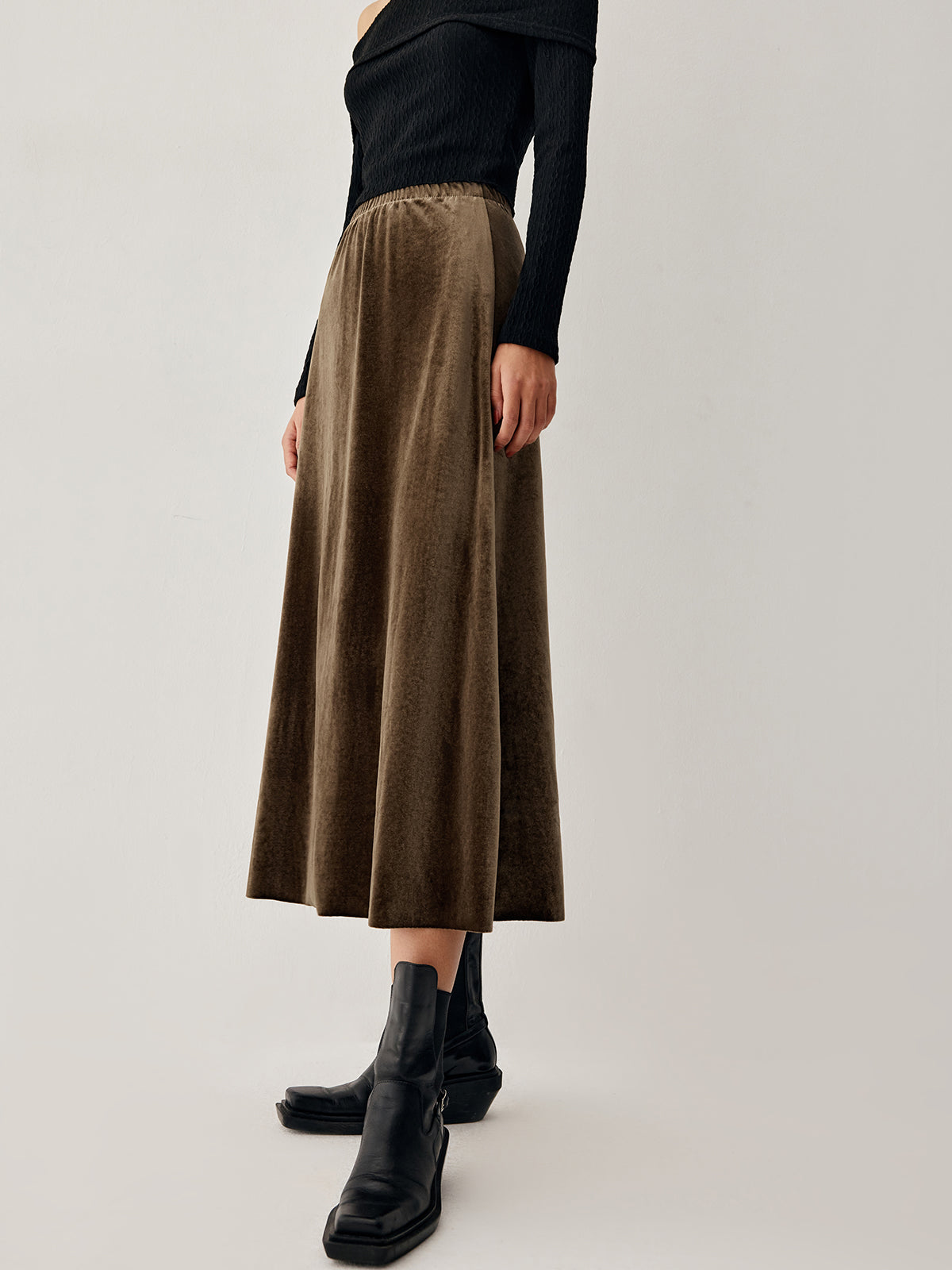 Mocha Velvet Maxi Skirt