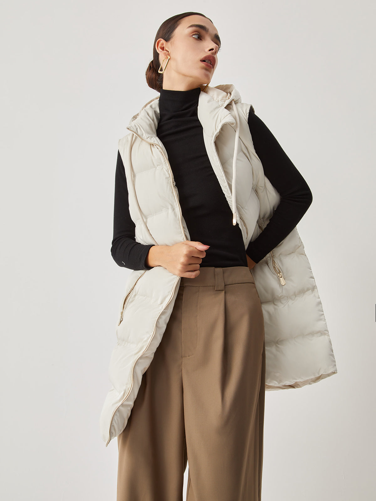 Double Pockets Hooded Quilted Puffer Longline Coat