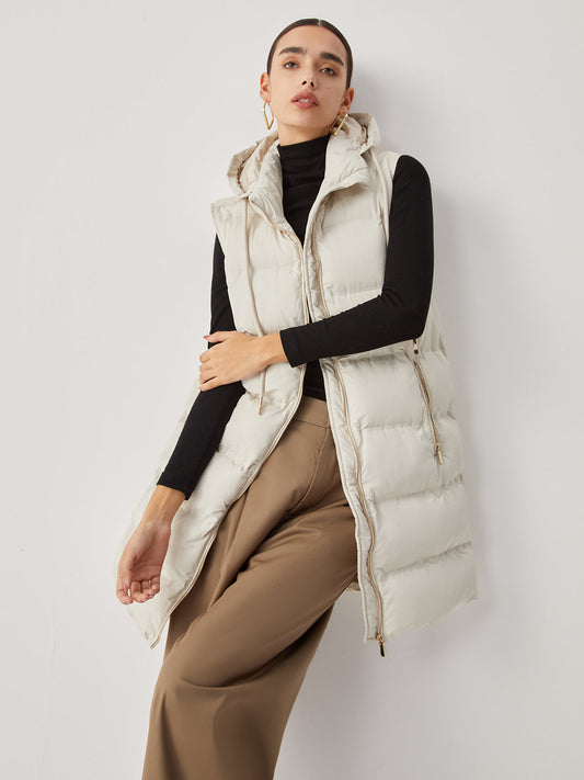 Double Pockets Hooded Quilted Puffer Longline Coat