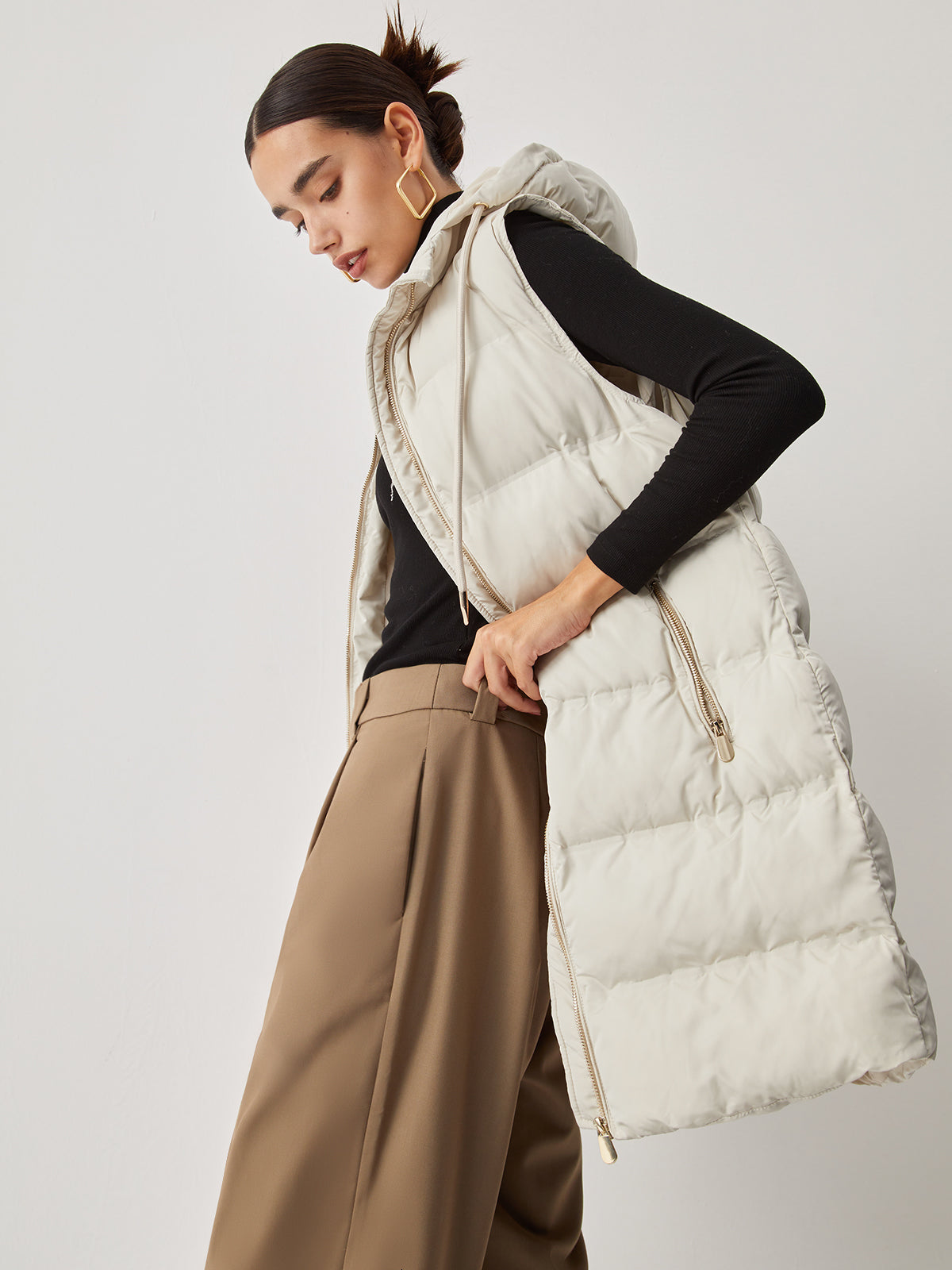 Double Pockets Hooded Quilted Puffer Longline Coat
