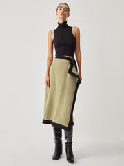 Tie Front Contrast Trim Midi Skirt