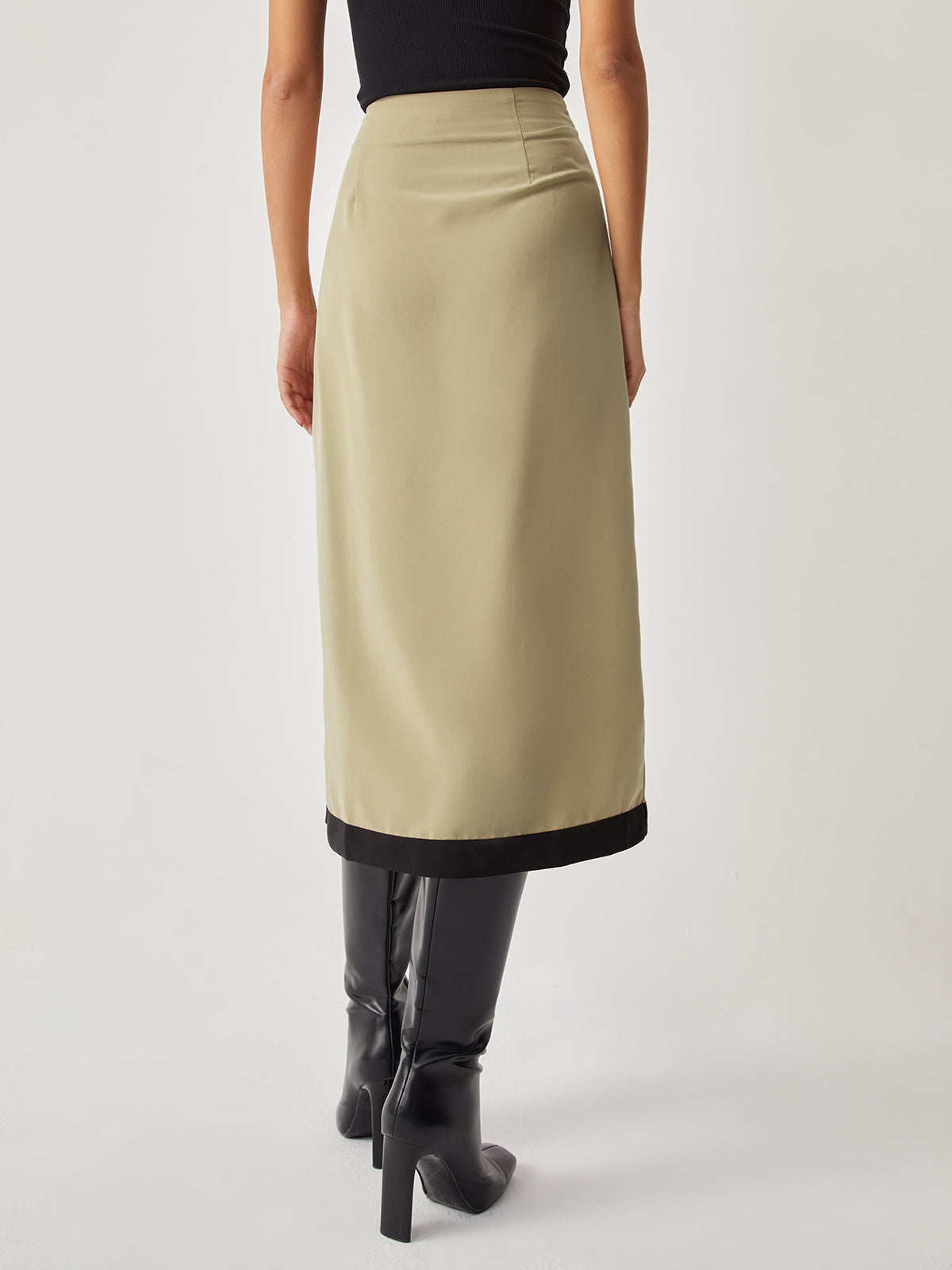 Tie Front Contrast Trim Midi Skirt