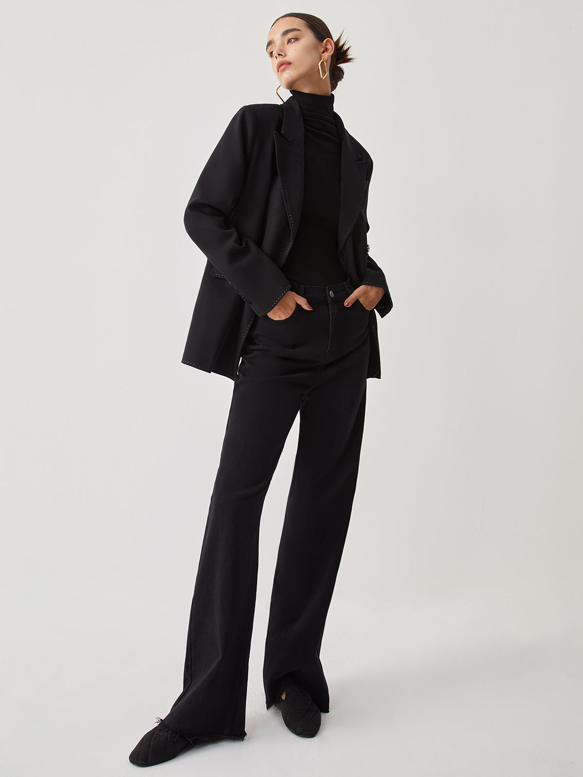 Contrast Stitches Structured Blazer