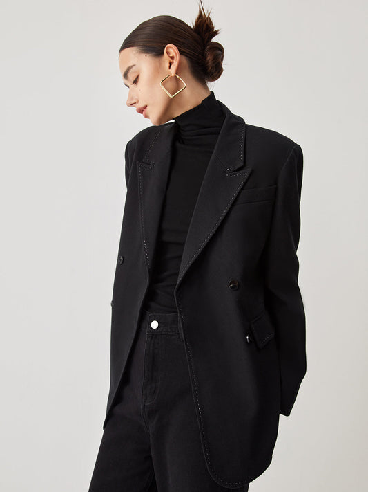 Contrast Stitches Structured Blazer