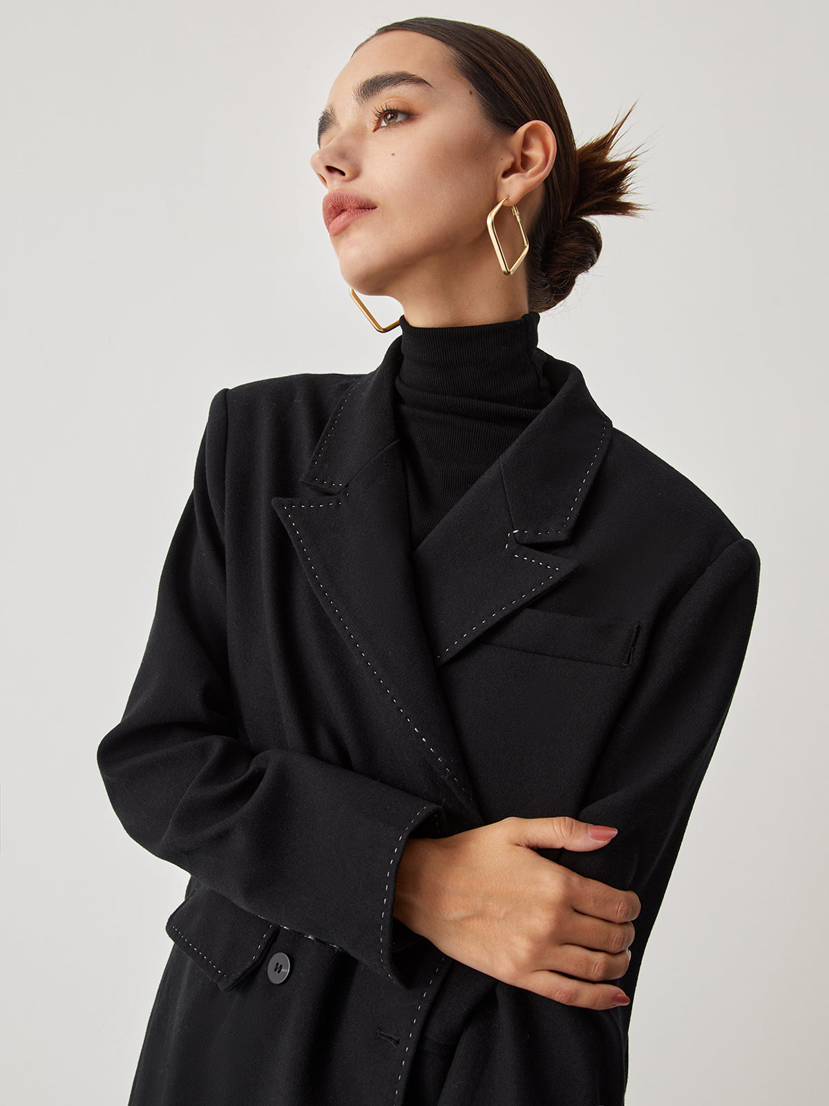 Contrast Stitches Structured Blazer