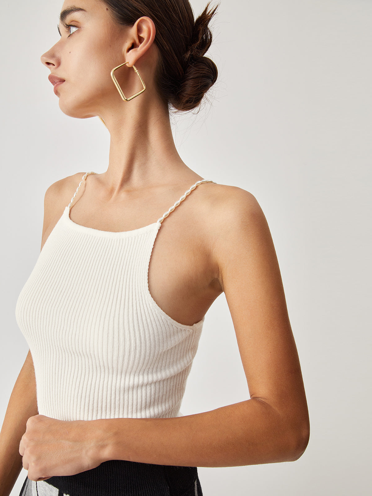 Pearl Strap Rib Cami Top