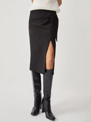 High Waist Slit Ruched Midi Skirt