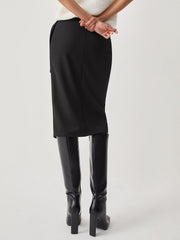 High Waist Slit Ruched Midi Skirt