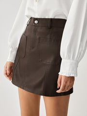 Leather Double Pockets Mini Skirt