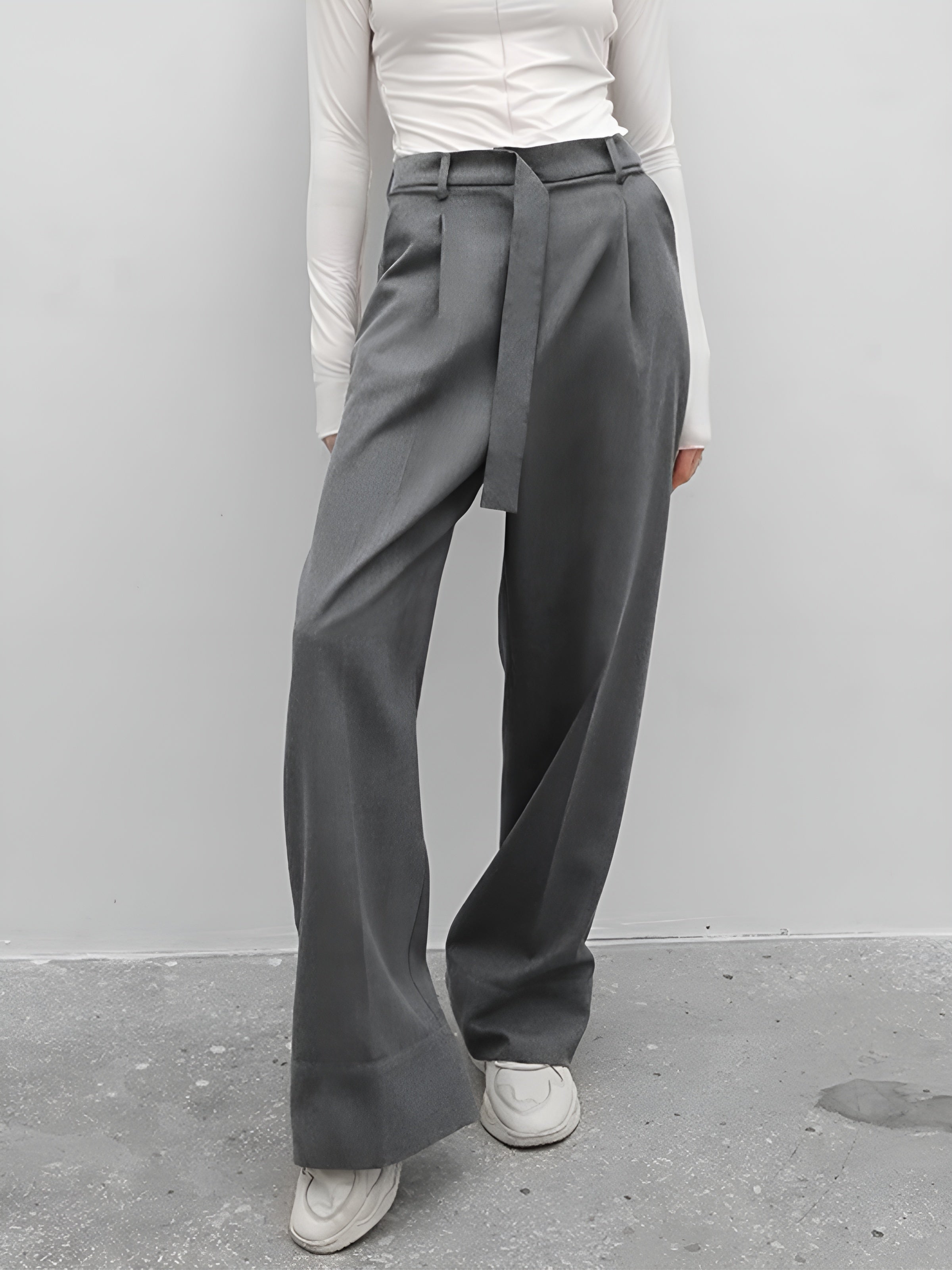 Pockets Pleat Wide Leg Dress Pants