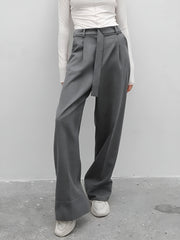 Pockets Pleat Wide Leg Dress Pants