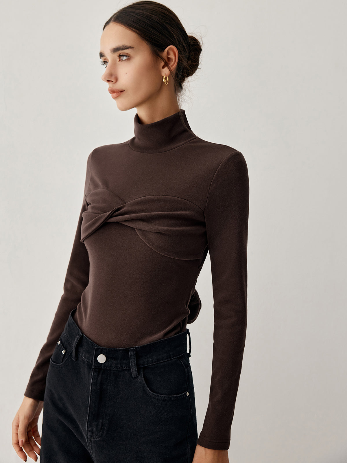 Mock Neck Knotted Tie Back Shirt