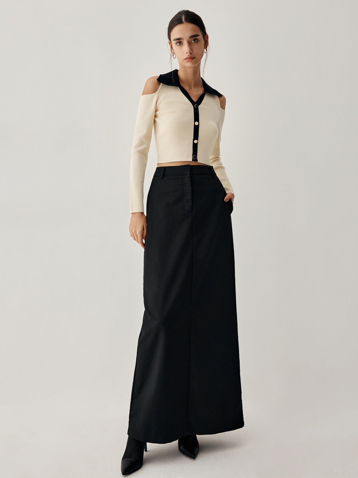 Double Pockets High Waist Maxi Skirt