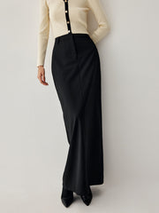 Double Pockets High Waist Maxi Skirt