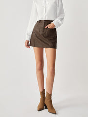 Leather Double Pockets Mini Skirt