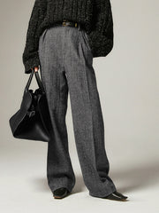 Herringbone Pockets Wide Leg Dress Pants