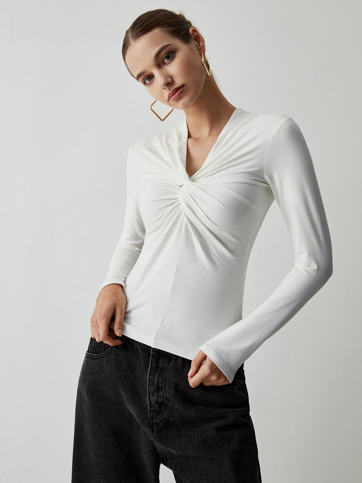 Knotted Ruched Long Sleeve Shirt