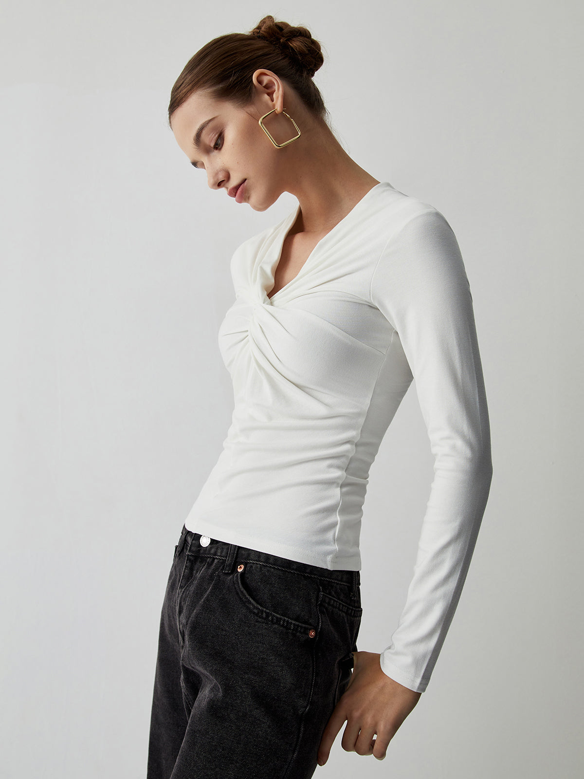 Knotted Ruched Long Sleeve Shirt