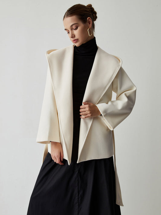 Tie Front Hooded Kimono Coat