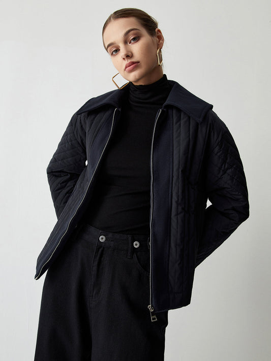 Zip Up Open Collar Quilted Jacket
