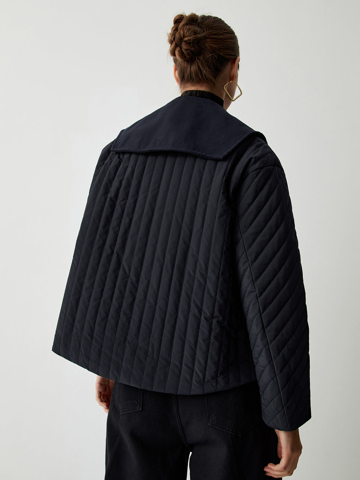 Zip Up Open Collar Quilted Jacket