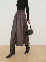 Double Pockets Leather Maxi Skirt