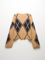 Argyle Print Slouchy Knit Top