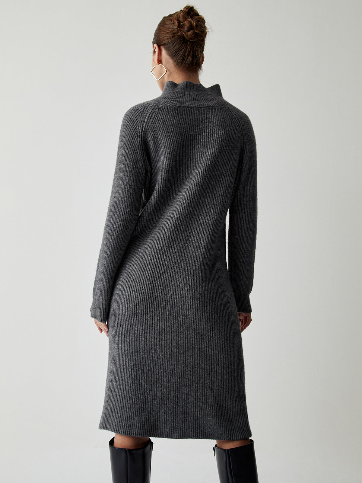 Half Zip Up Stand Collar Midi Sweater Dress