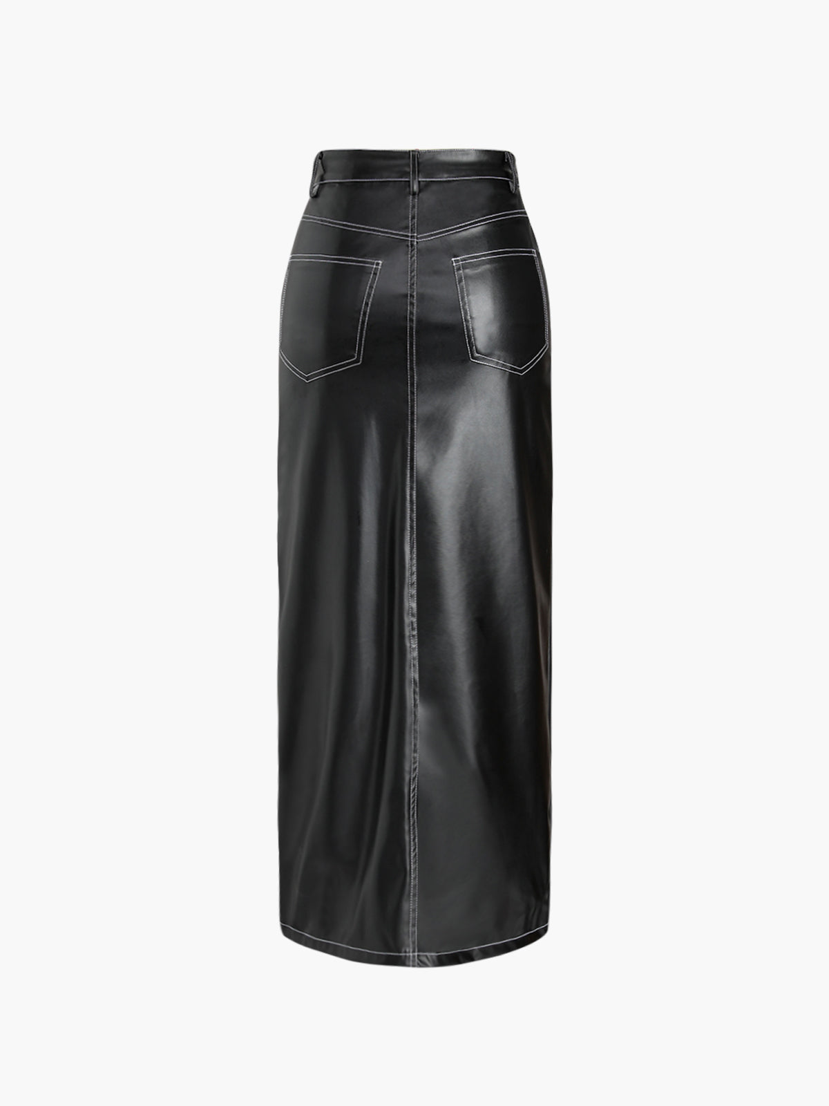 Faux Leather Double Pockets Maxi Skirt