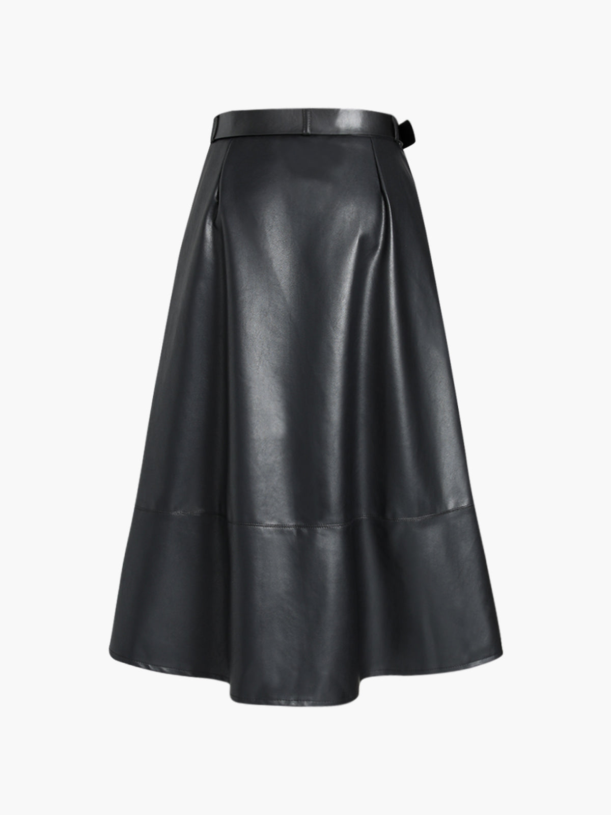 Belted Faux Leather Midi Skirt