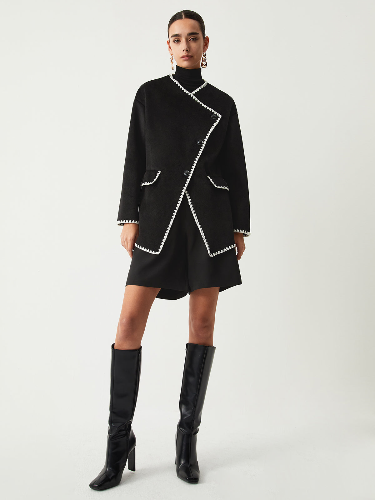 Embroidered Trim Kimono Coat