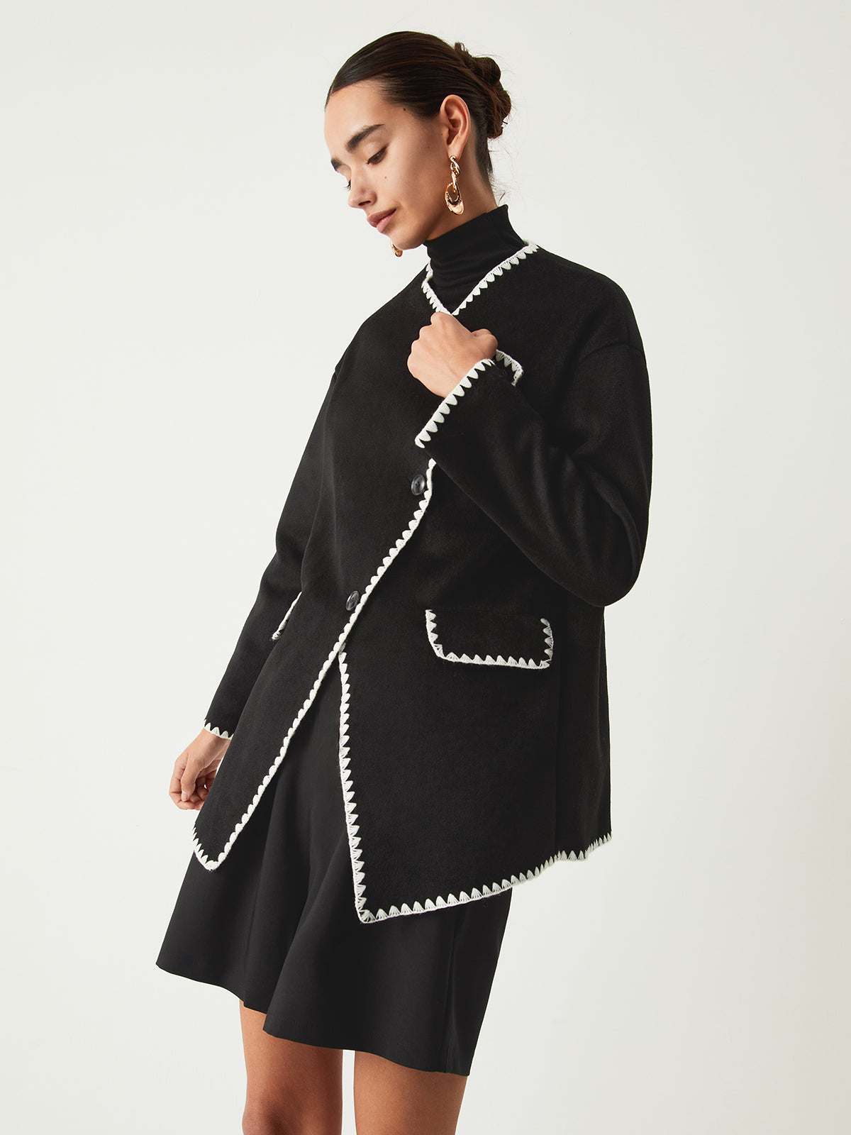 Embroidered Trim Kimono Coat