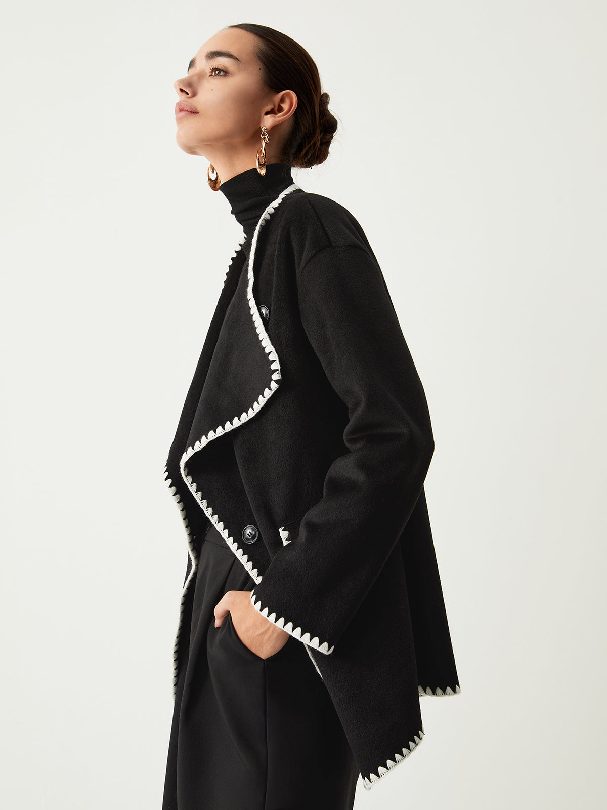 Embroidered Trim Kimono Coat