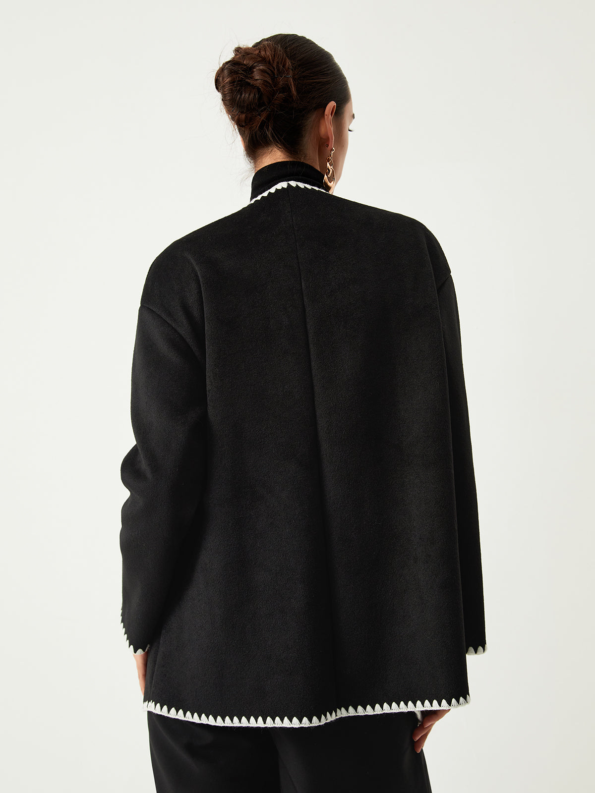 Embroidered Trim Kimono Coat