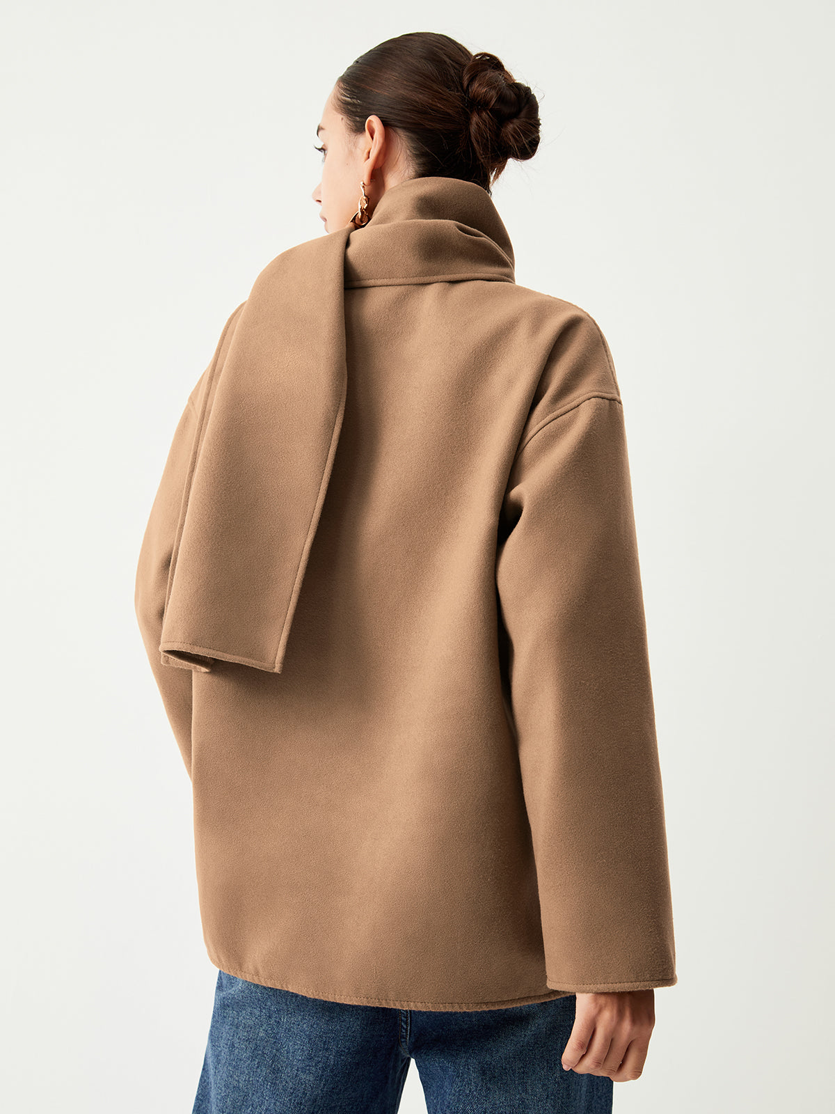 Double Pockets Cotton Blend Jacket With Matching Scarf