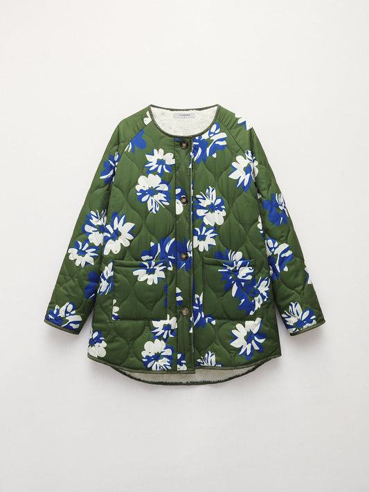 Double Pockets Floral Fleece Quilted Jacket