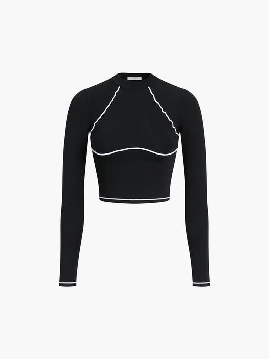 Geometric Print Knit Long Sleeve Crop Top