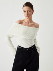 Knit Ribbed Overfold Off-Shoulder Sweater